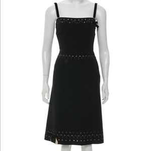 PRADA Trendy Eyelet Sleeveless Dress Studded Black